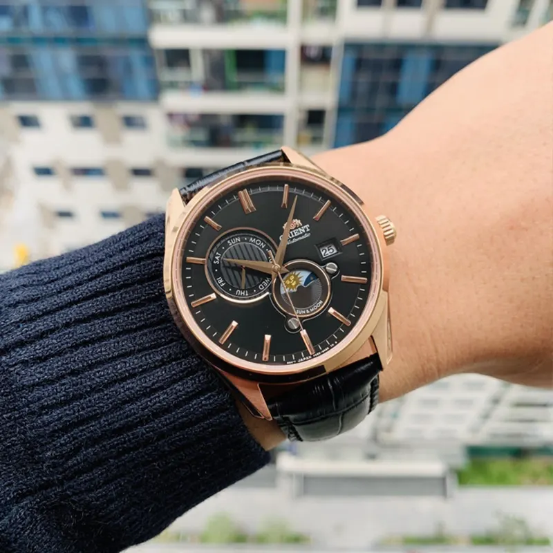 Orient Contemporary Sun and Moon Black Dial Men's Watch- RA-AK0309B